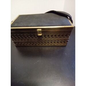 Vintage 1950's Rectangular Black Hand Bag With designed Gold sides.